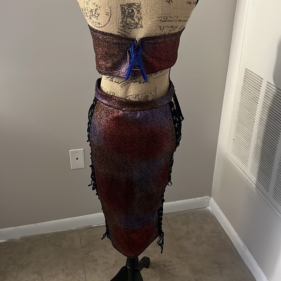 Fashion Nova Metallic  Colorful Skirt Set with Open Sides - Picture 5 of 7